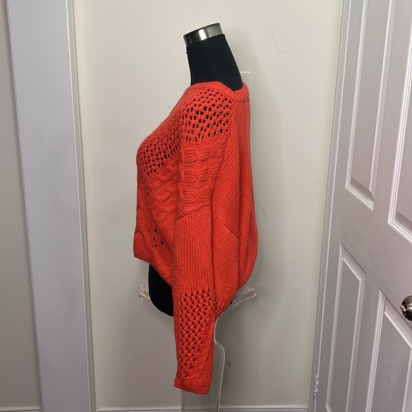 Abby Andi Cable Crochet Knit See Through Cropped Sweater Size Large - Picture 3 of 9